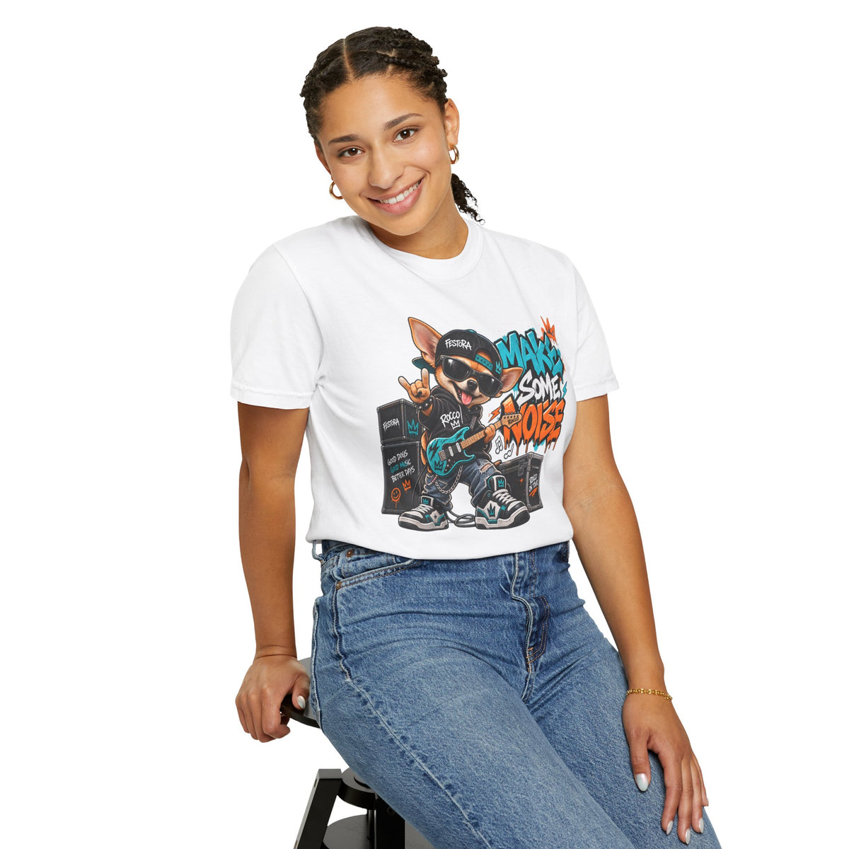 Make Some Noise Rocco Graphic T-Shirt — Streetwear Rock Dog Tee