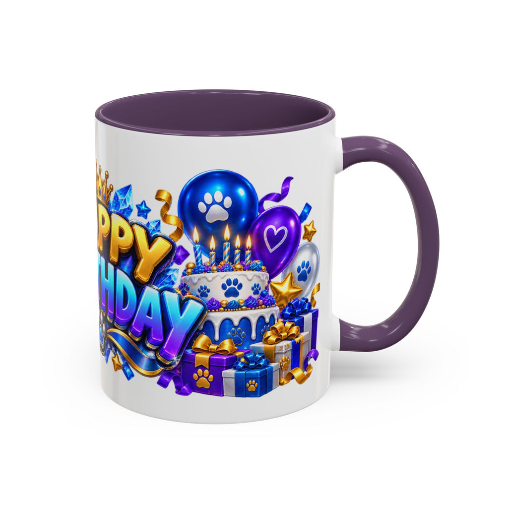 White Wolf Happy Birthday Mug – Blue Purple & Gold Birthday Gift – FestoraShop White Coffee Mug