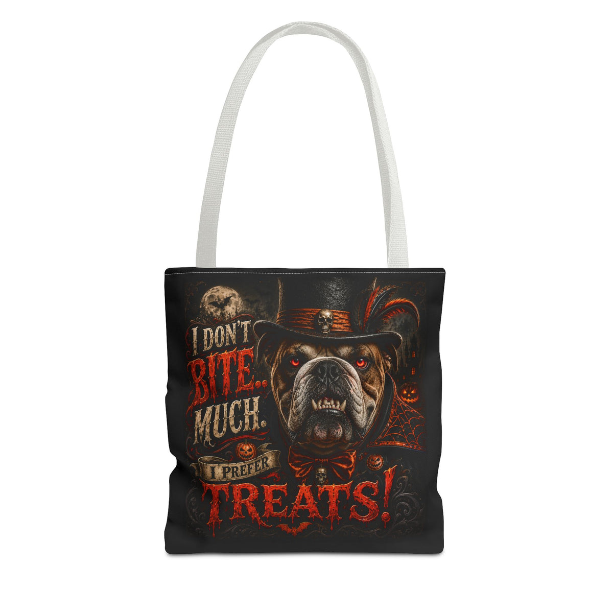 Halloween Bulldog Tote Bag - "I Don't Bite Much, I Prefer Treats!" Candy Bag