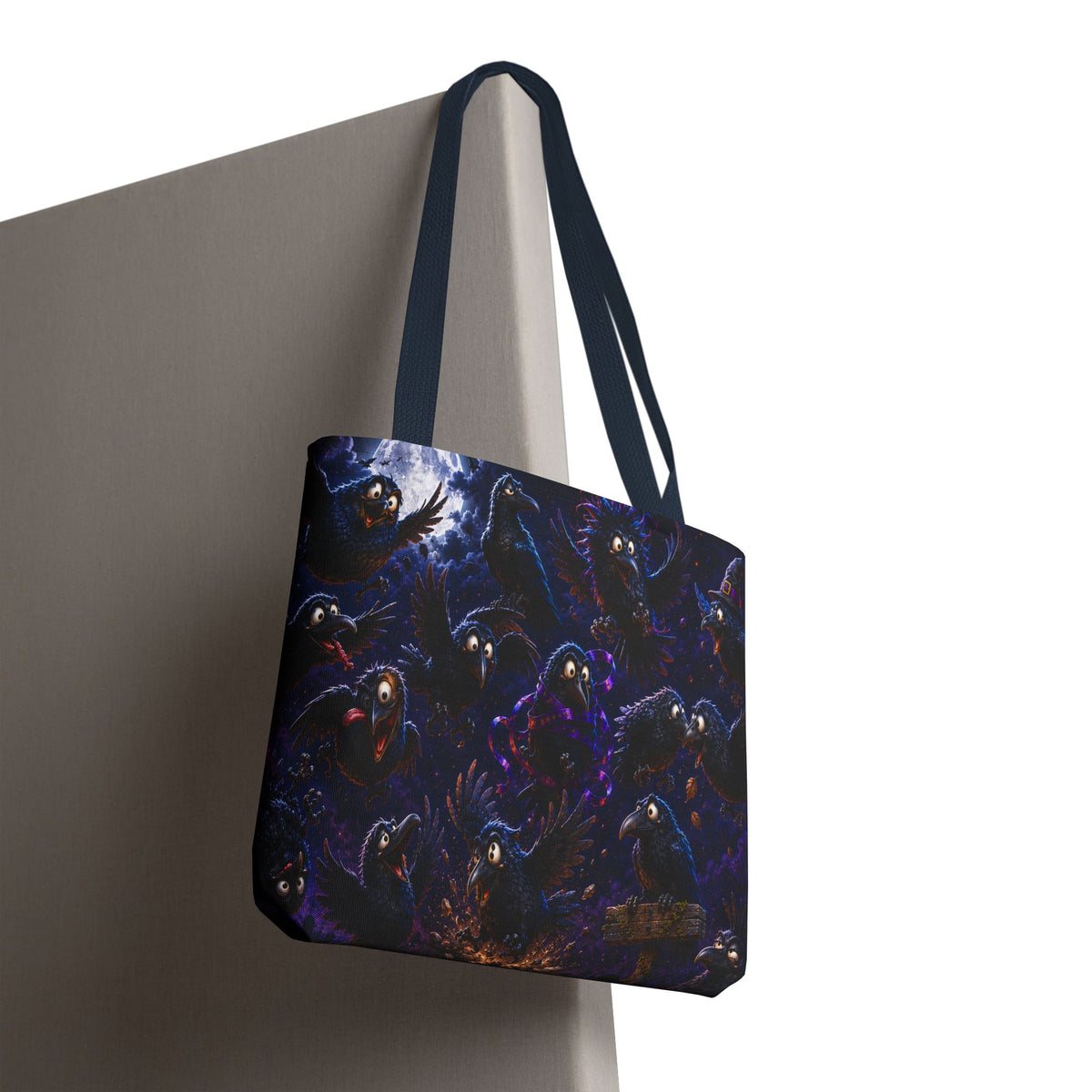 Crows at Midnight Tote Bag — Gothic Raven Moon AOP Tote for Halloween & Everyday