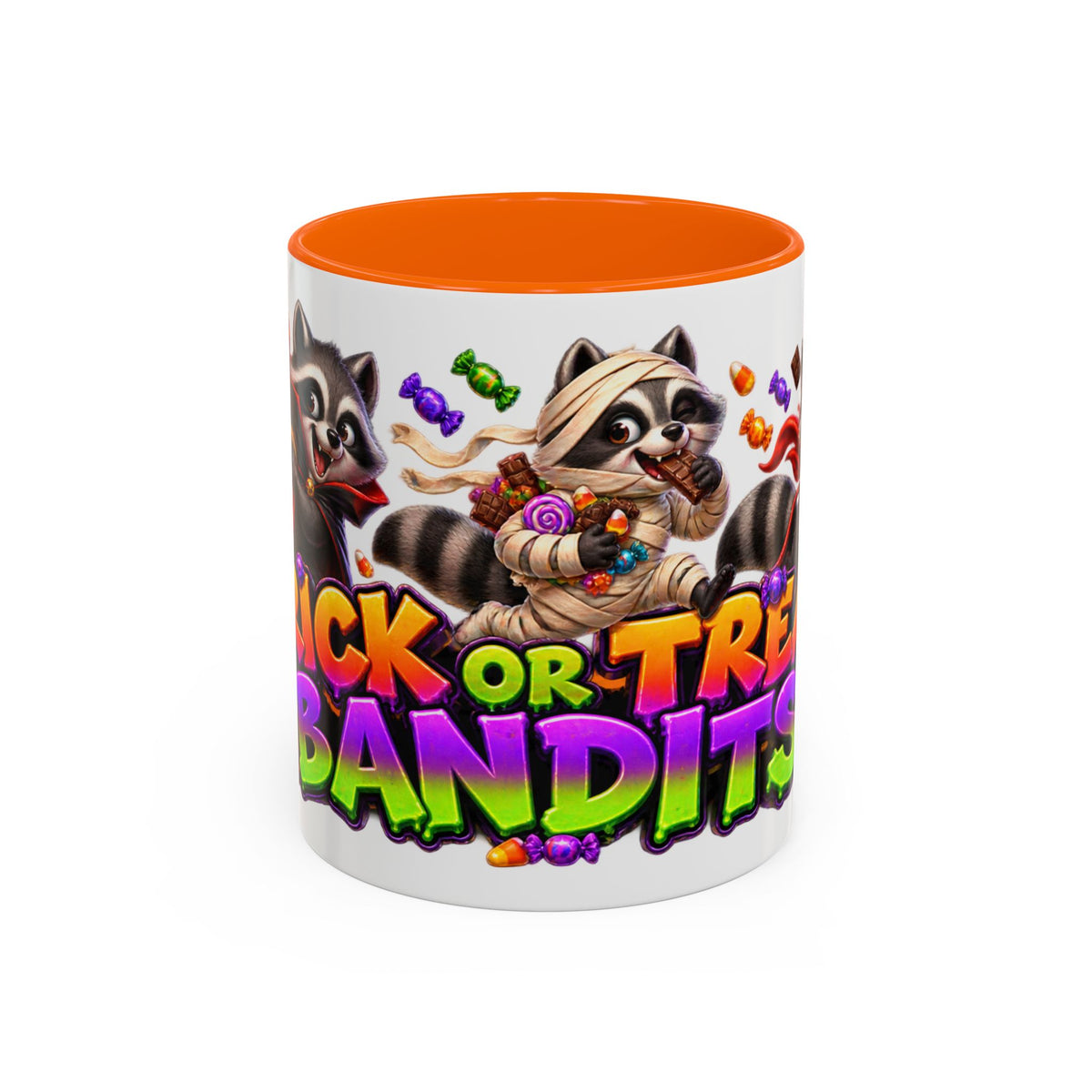 Trick or Treat Bandits Raccoons Halloween White Mug