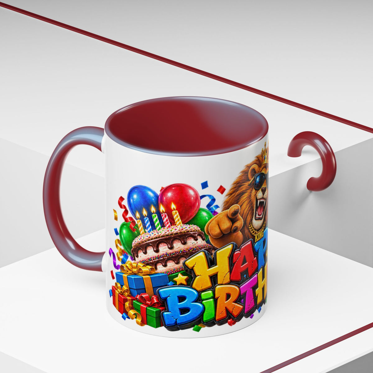 Lion Happy Birthday Mug – Colorful 3D King Celebration Design