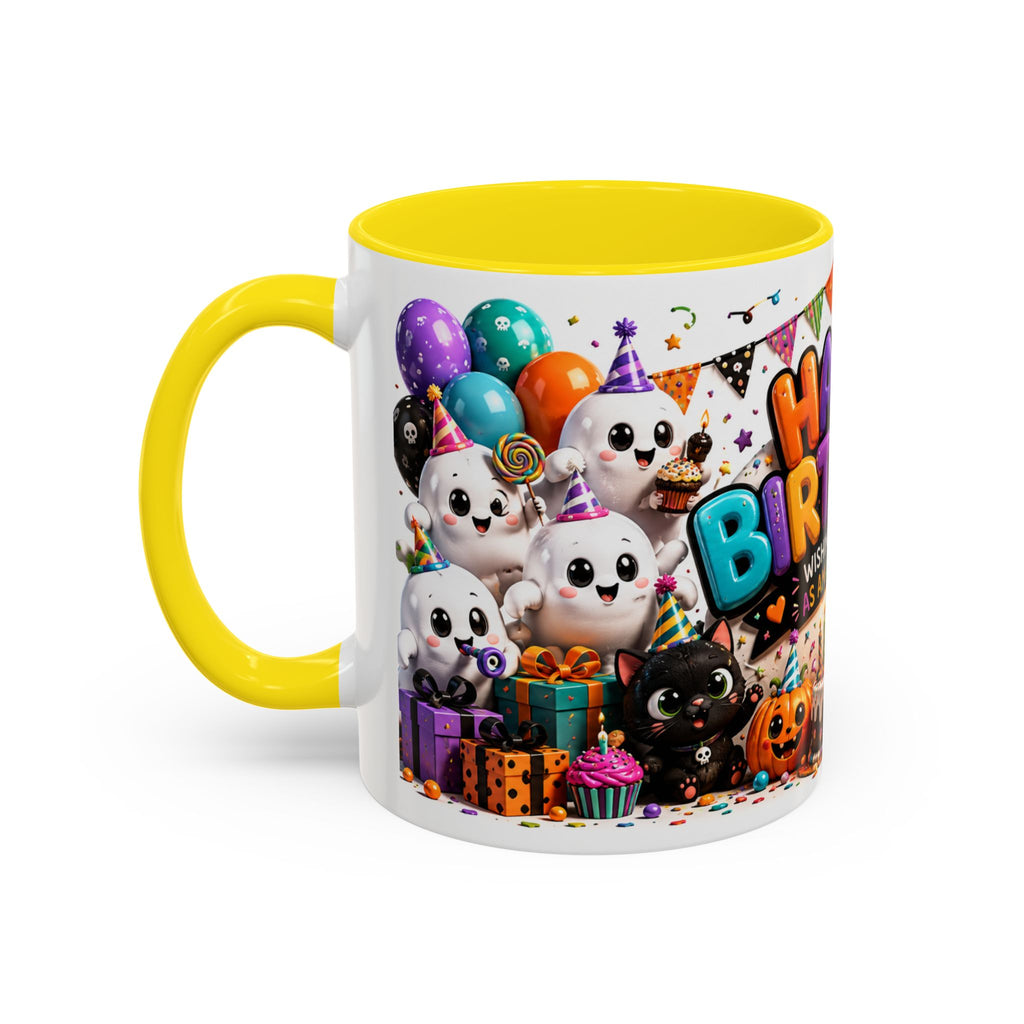 Happy Birthday Accent Coffee Mug — Colorful 3D Birthday Party Design (11/15oz)