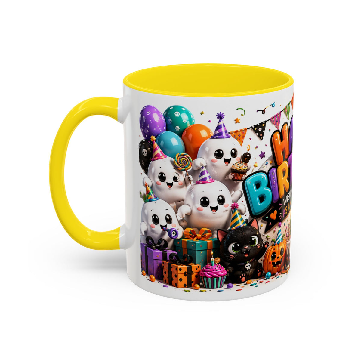 Happy Birthday Accent Coffee Mug — Colorful 3D Birthday Party Design (11/15oz)