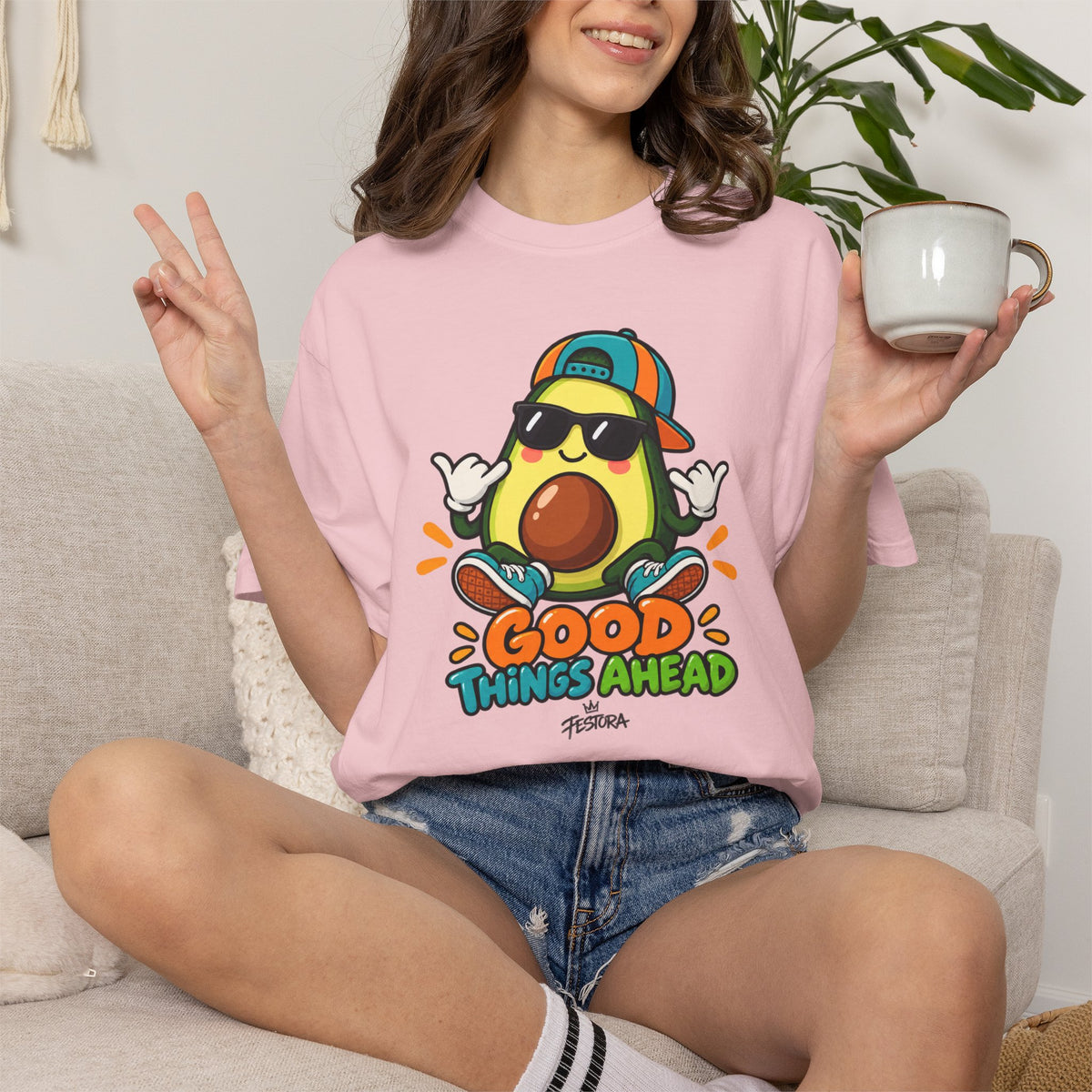 Good Things Ahead Avocado Graphic T-Shirt | Festora Everyday