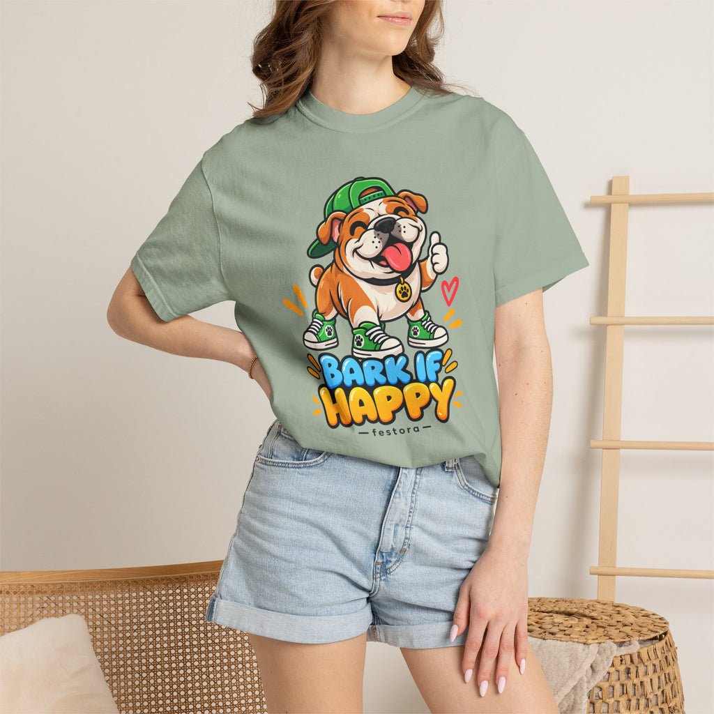 Bark If Happy – Cute Bulldog Graphic T-Shirt