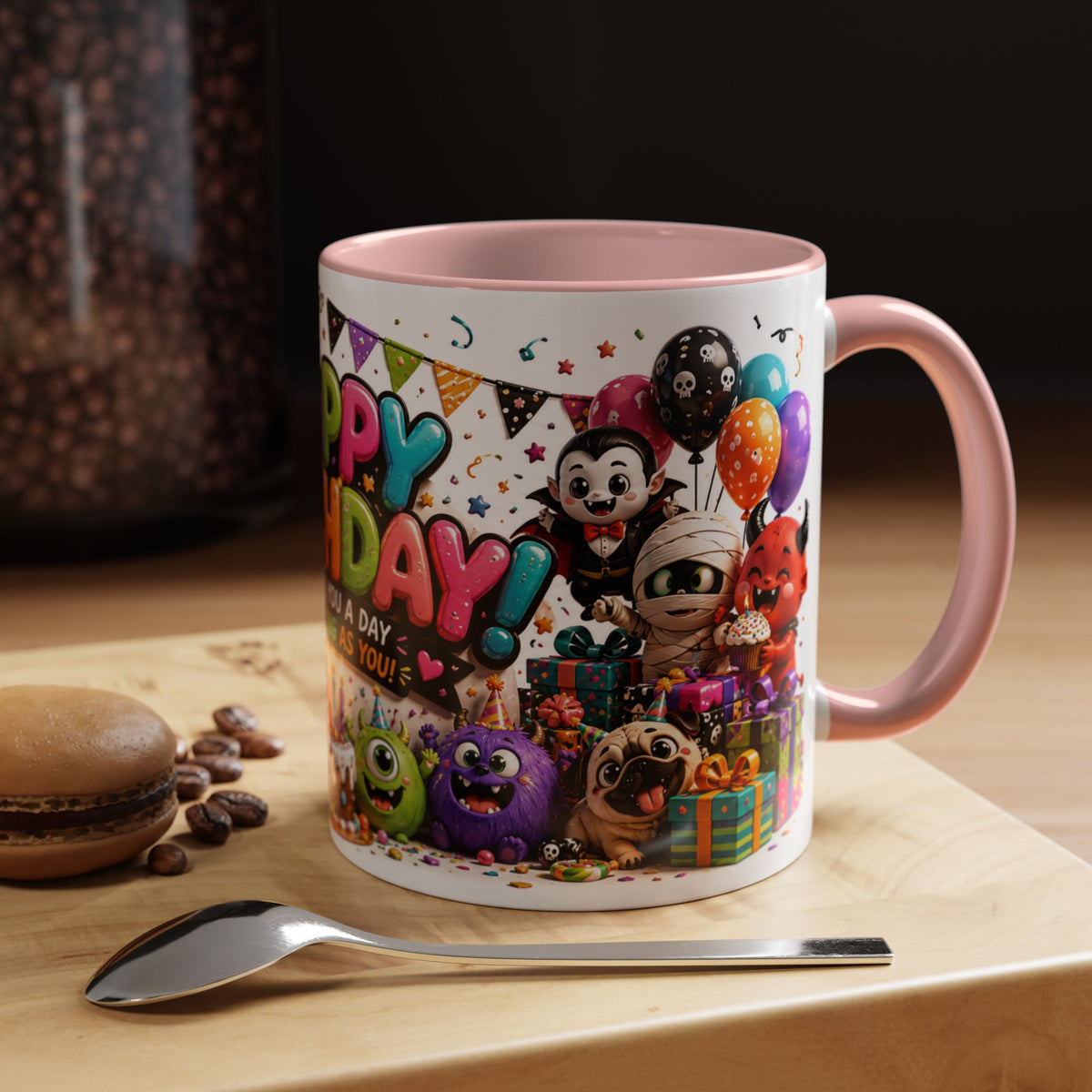 Happy Birthday Accent Coffee Mug — Colorful 3D Birthday Party Design (11/15oz)