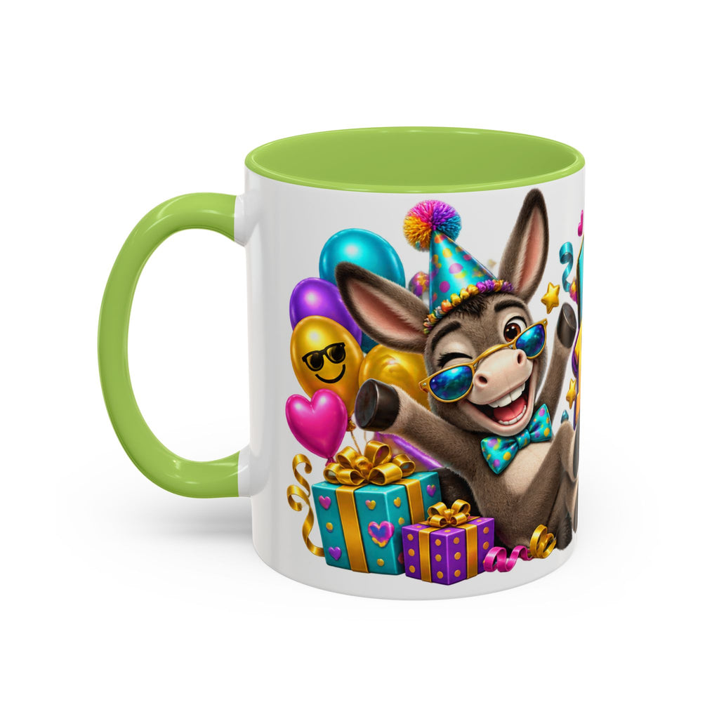 Kickin’ It Birthday Style Donkey White Mug – Funny Happy Birthday Party Cup, Cute Colorful Gift