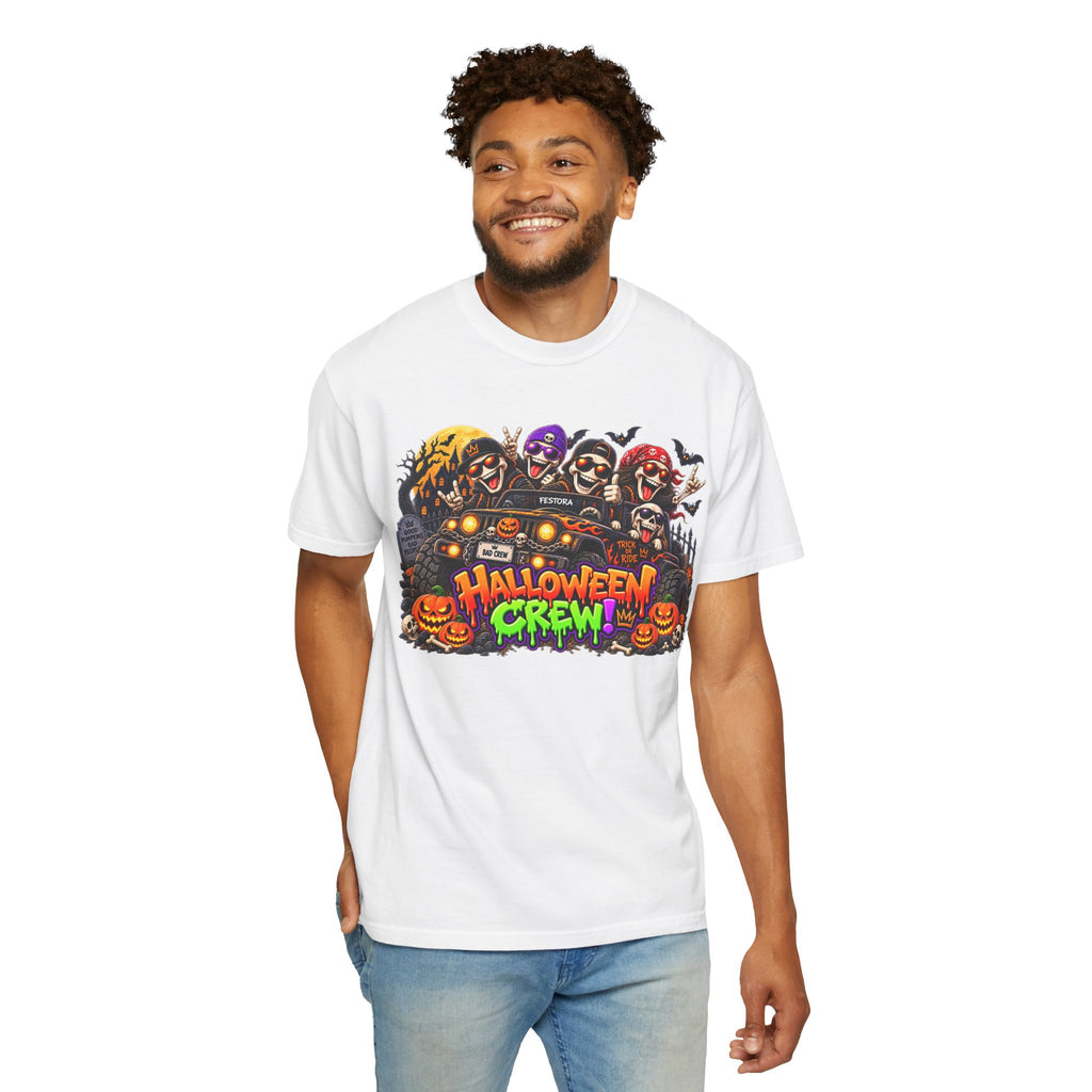 Halloween Crew T-Shirt – Skeleton Jeep Spooky Graphic Tee