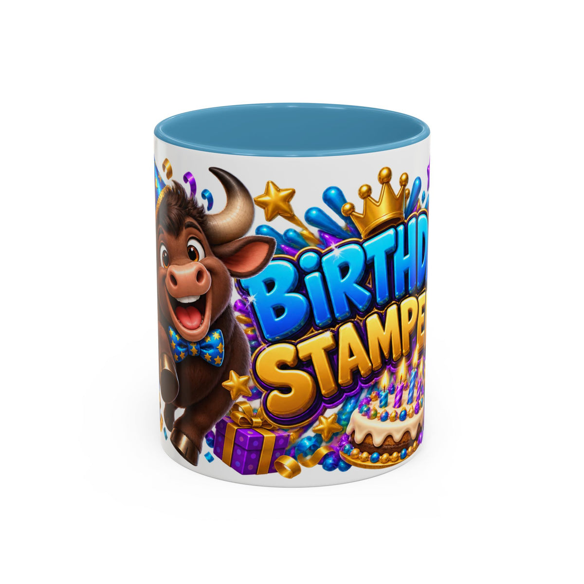 Birthday Stampede White Mug – Cute Buffalo Birthday Cup, Colorful Fun Party Gift