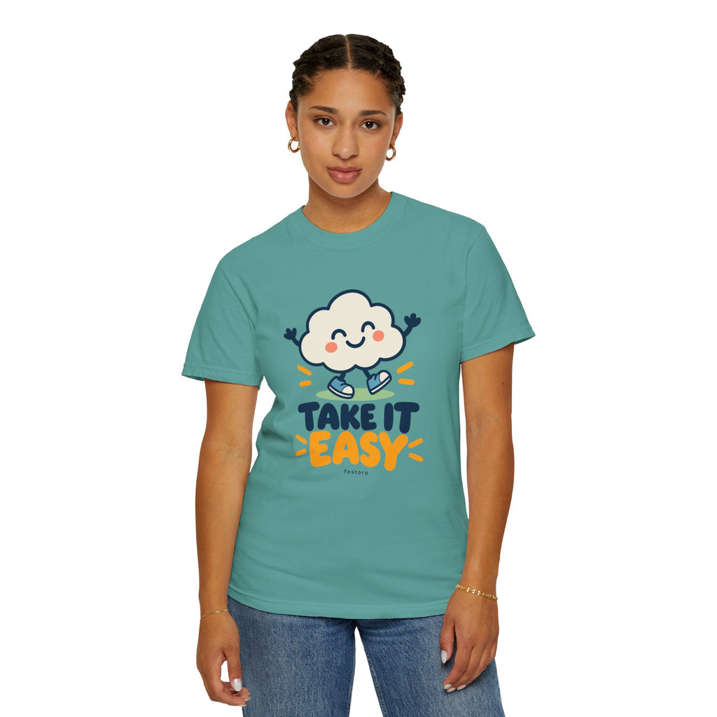 Take It Easy – Happy Cloud Graphic T-Shirt | Festora Everyday