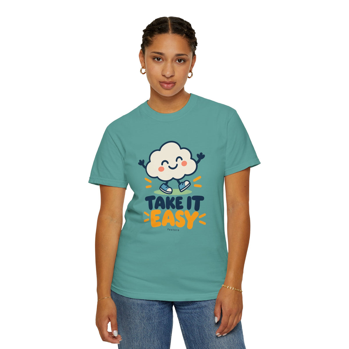 Take It Easy – Happy Cloud Graphic T-Shirt | Festora Everyday