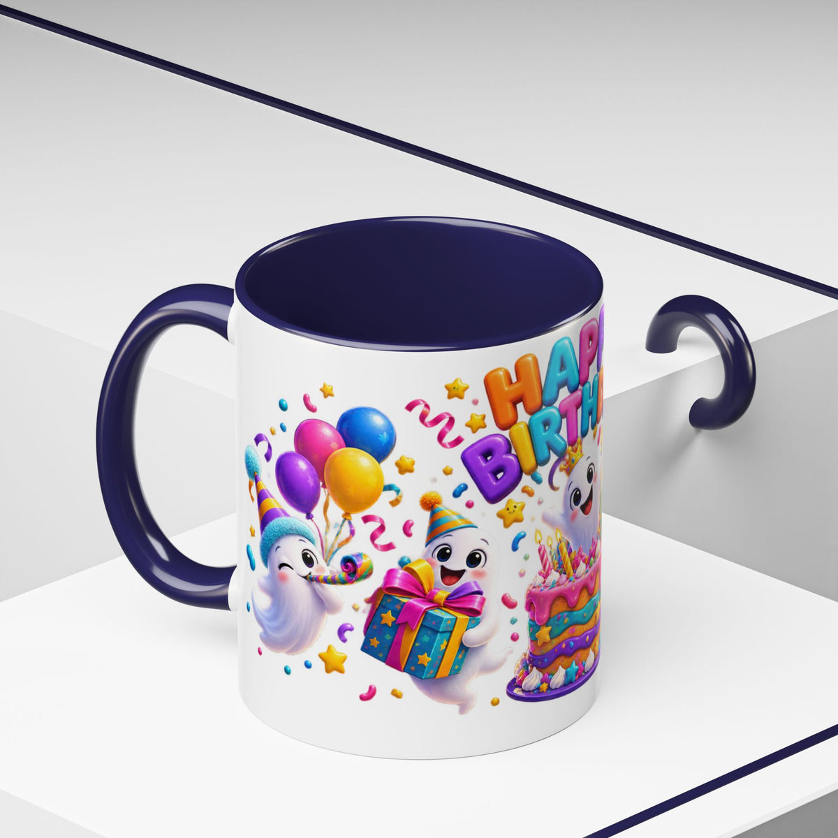 Happy Birthday Accent Coffee Mug - Colorful Celebration Mug (11oz, 15oz)