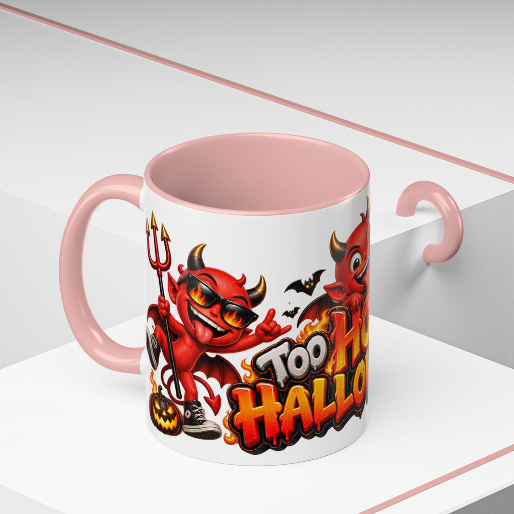 Too Hot for Halloween White Mug – Funny Devils, Flames & Spooky Design