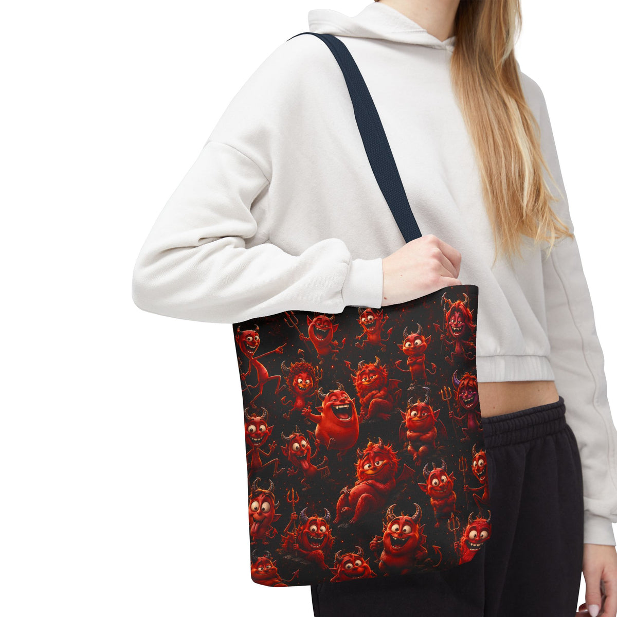 Funny Red Devils Tote Bag - Cute Mischievous Demon All-Over Print