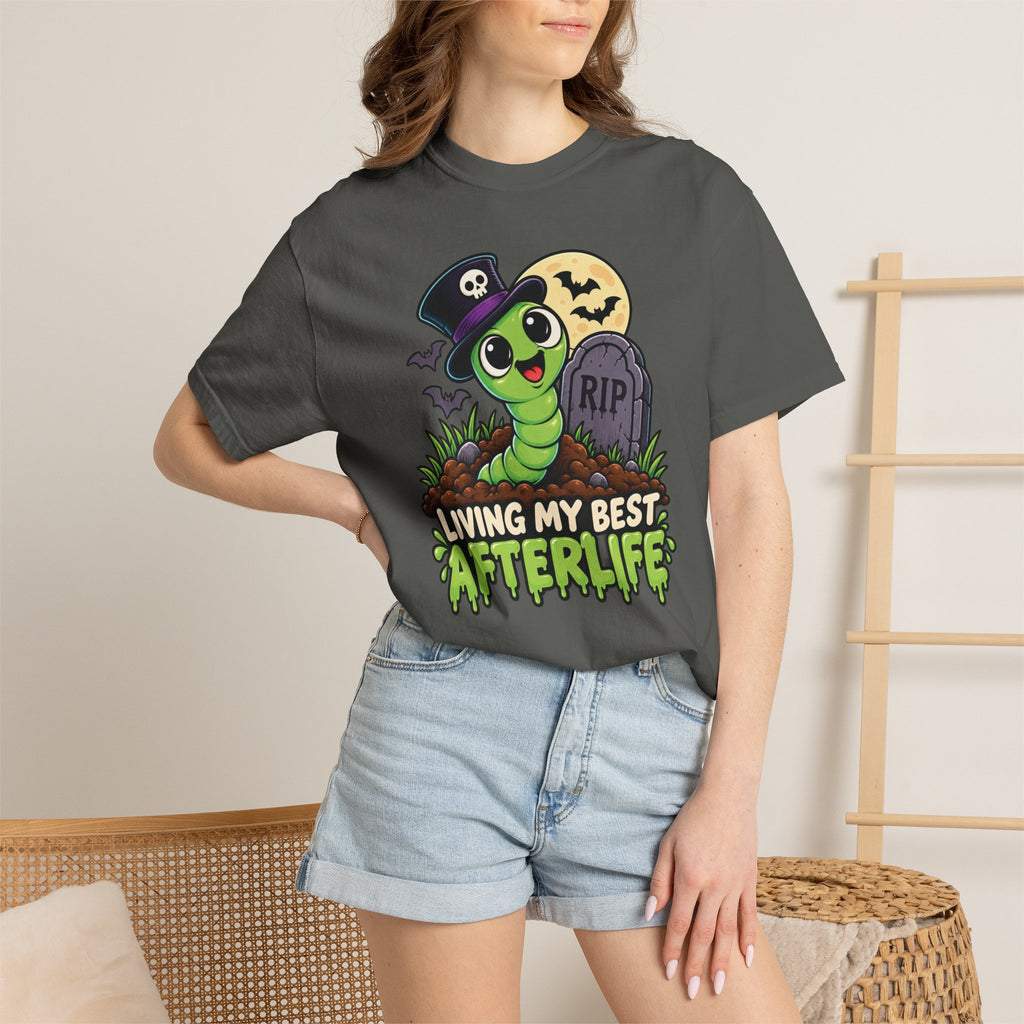 Living My Best Afterlife – Cute Halloween Graveyard Worm T-Shirt