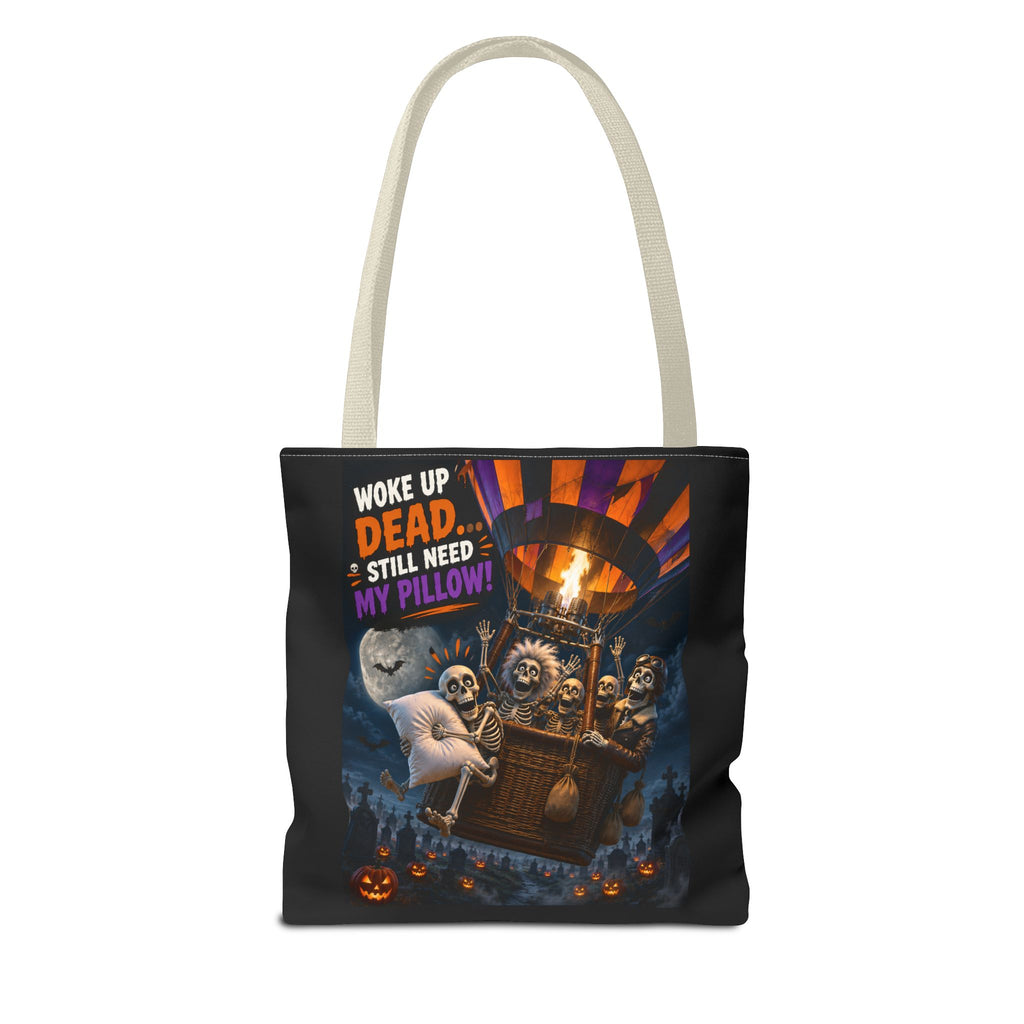 Halloween Ghost Tote — "Woke Up Dead... Still Need My Pillow" All-Over Print Tote
