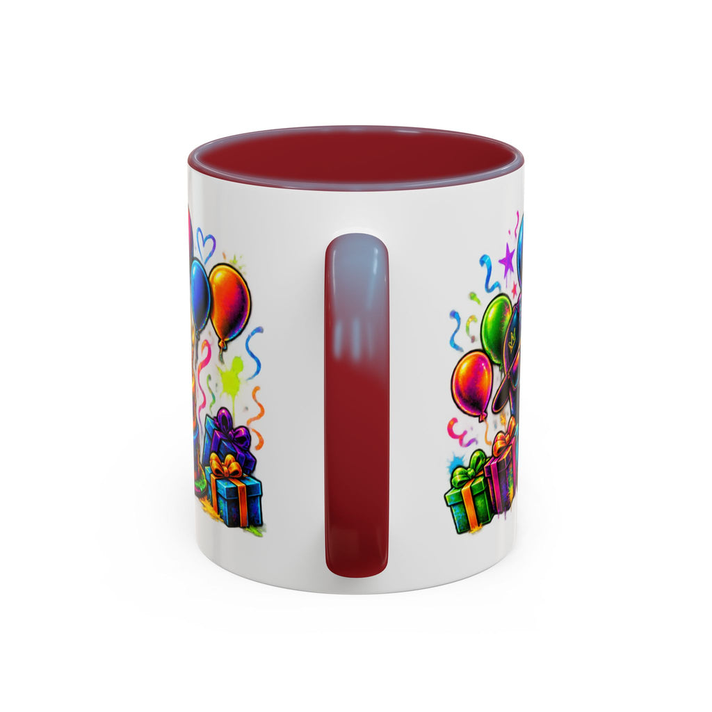 Happy Birthday Accent Coffee Mug – Colorful Graffiti Cake & Balloons (11/15oz)