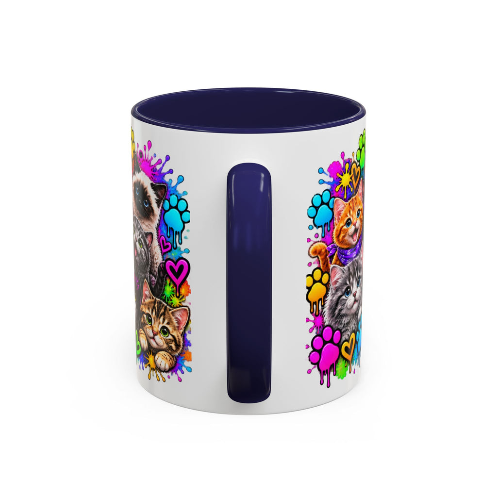 Cats Stay Pawsitive Accent Coffee Mug – Colorful Cute Cat Paw Print Design (11oz)