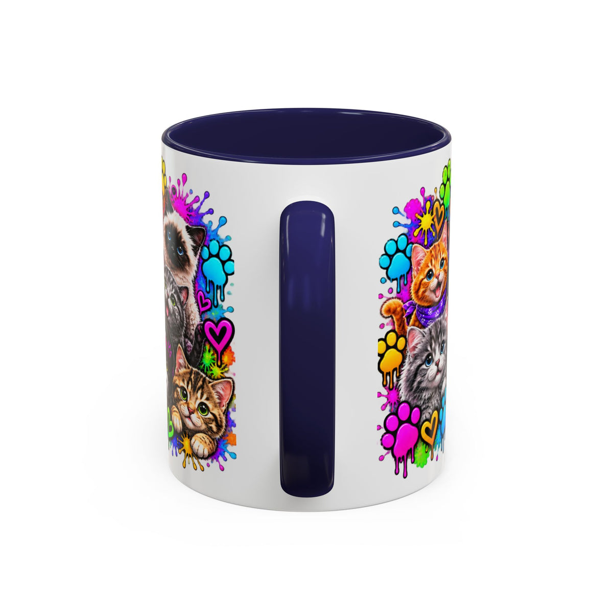 Cats Stay Pawsitive Accent Coffee Mug – Colorful Cute Cat Paw Print Design (11oz)
