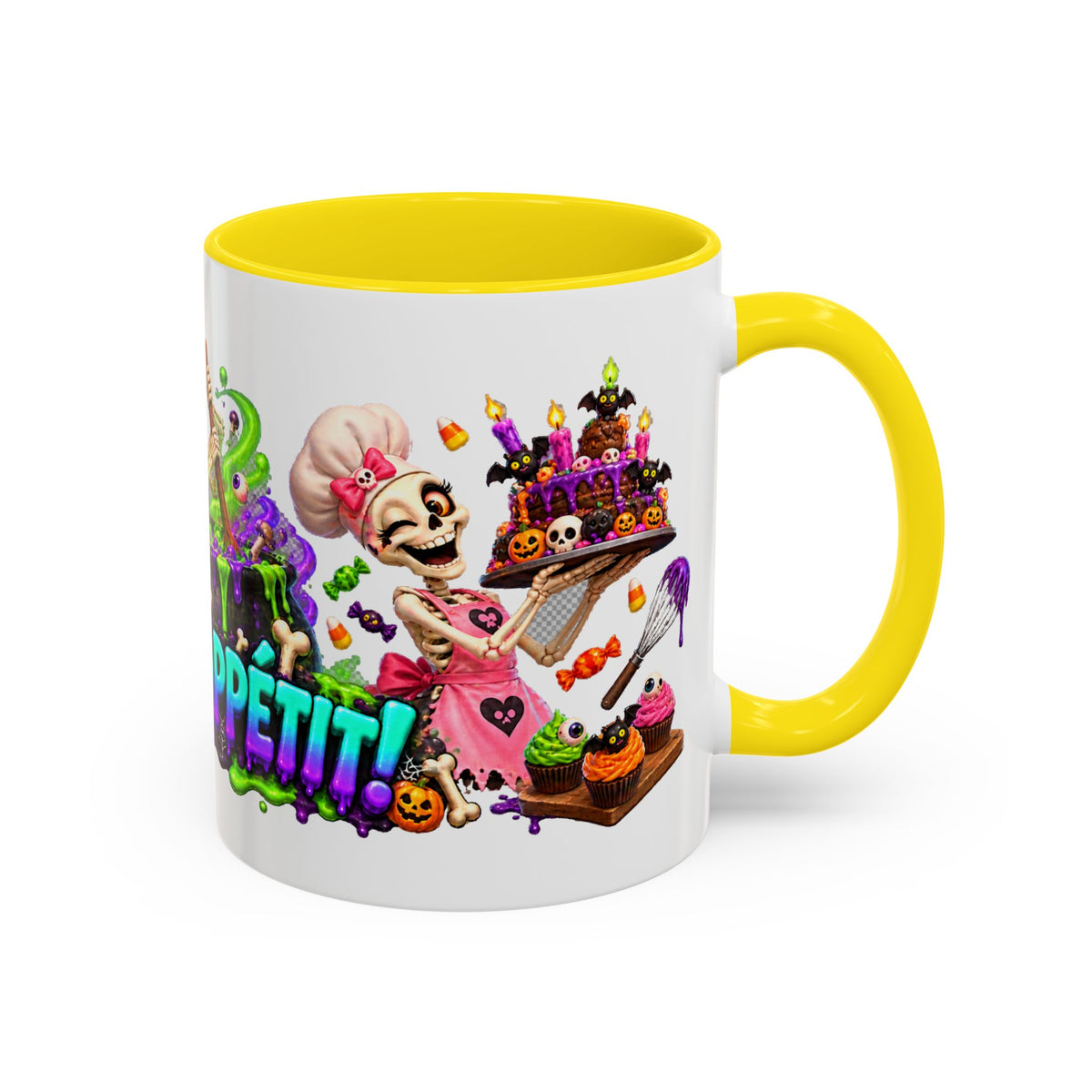 Bone Appetit Skeleton Chefs Halloween White Mug