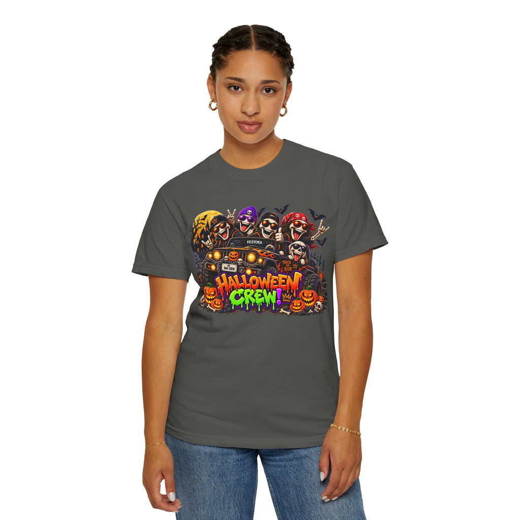 Halloween Crew T-Shirt – Skeleton Jeep Spooky Graphic Tee