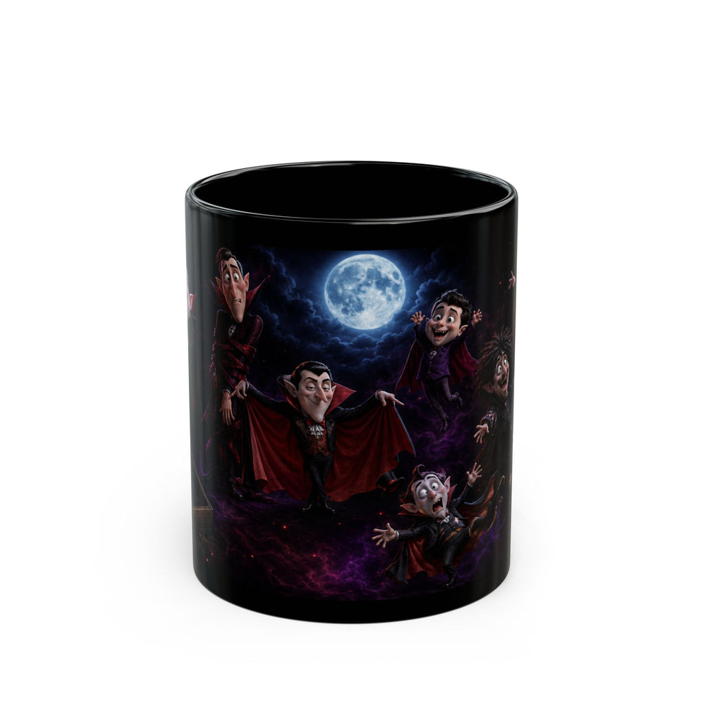 Funny Vampire  Black Mug – Moonlit Halloween Cartoon Wraparound (11oz, 15oz)