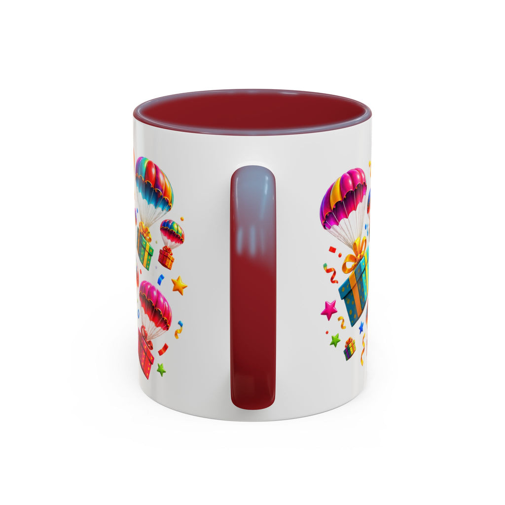 Birthday Gifts Coffee Mug — "It's Raining Birthday Gifts!" Colorful Accent Mug