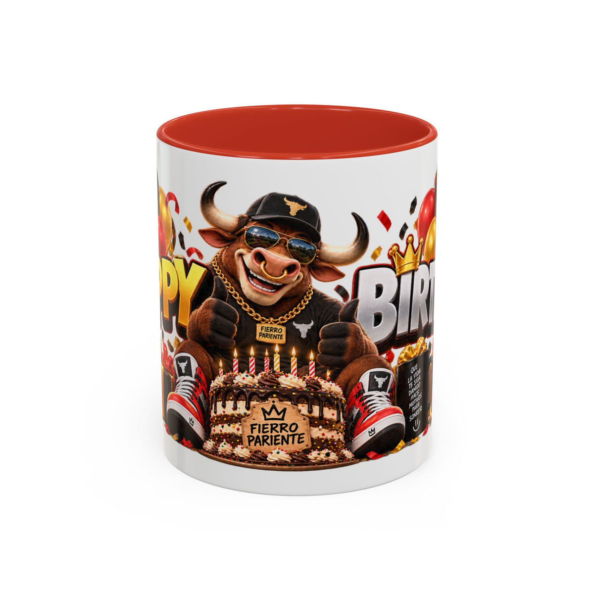 Happy Birthday Bull Mug – Colorful 3D Birthday Gift – White Coffee Mug