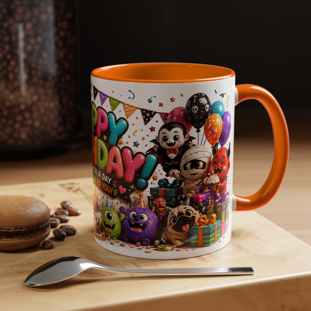 Happy Birthday Accent Coffee Mug — Colorful 3D Birthday Party Design (11/15oz)