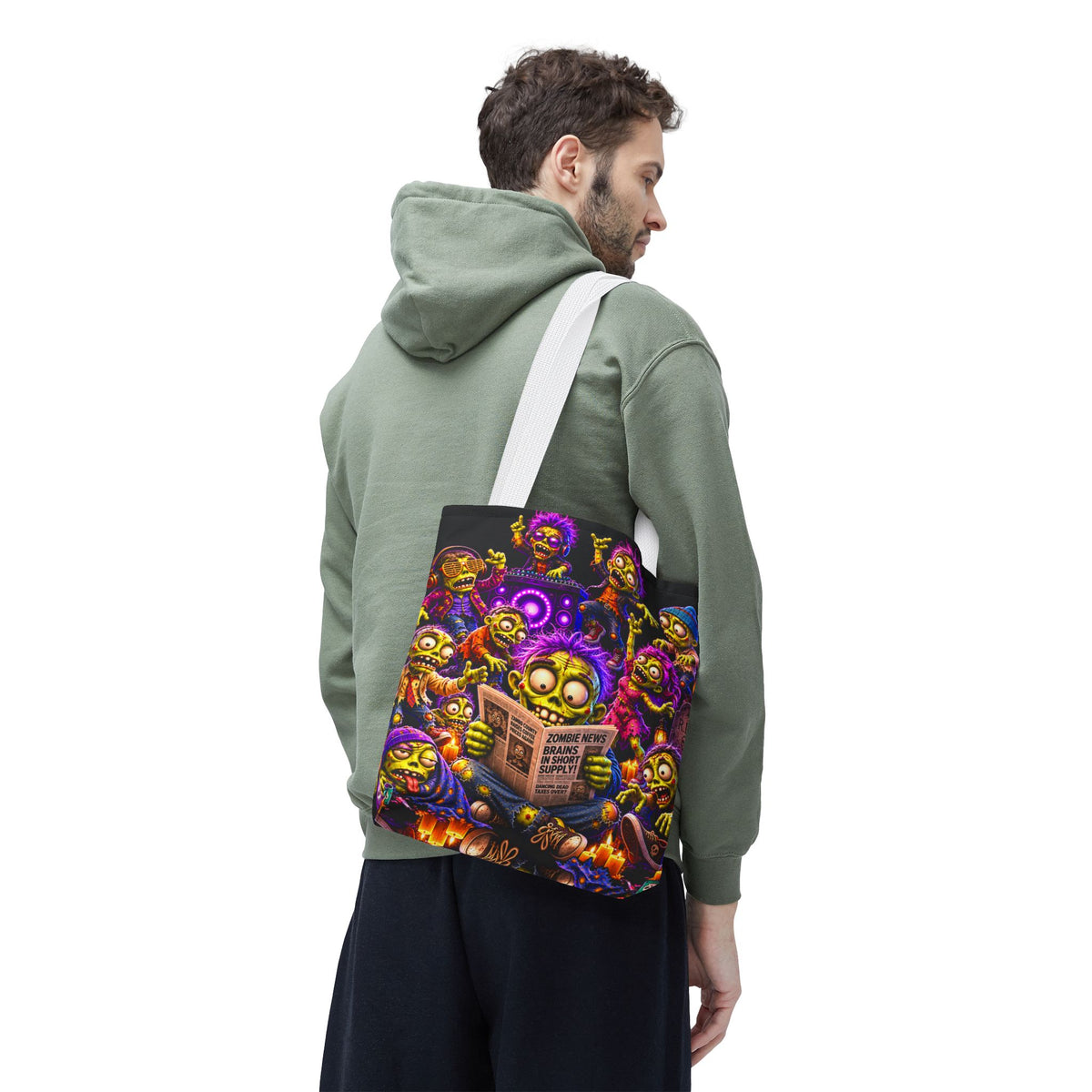 FestoraShop Funny Zombies Tote Bag - Cute 3D Halloween Zombie Reading Design