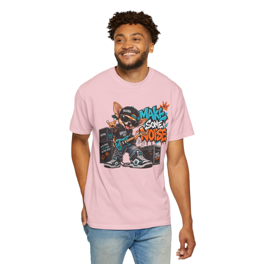 Make Some Noise Rocco Graphic T-Shirt — Streetwear Rock Dog Tee