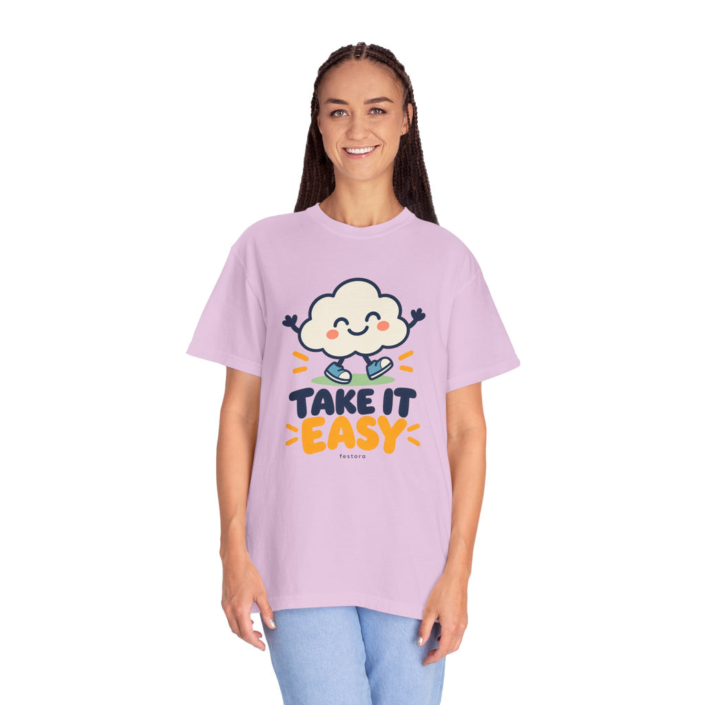 Take It Easy – Happy Cloud Graphic T-Shirt | Festora Everyday
