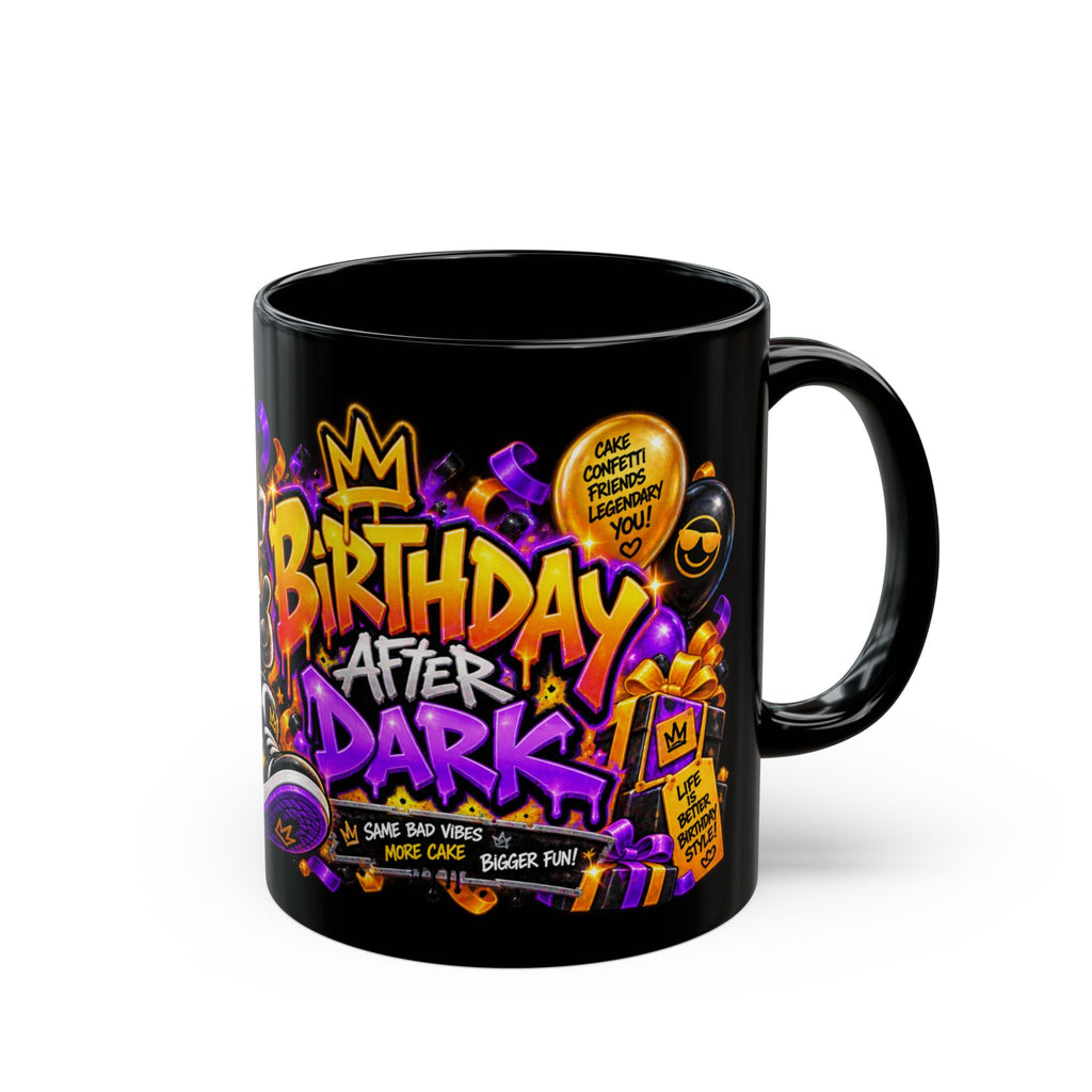 Birthday After Dark Black Mug – Festora Raccoon Birthday Coffee Cup