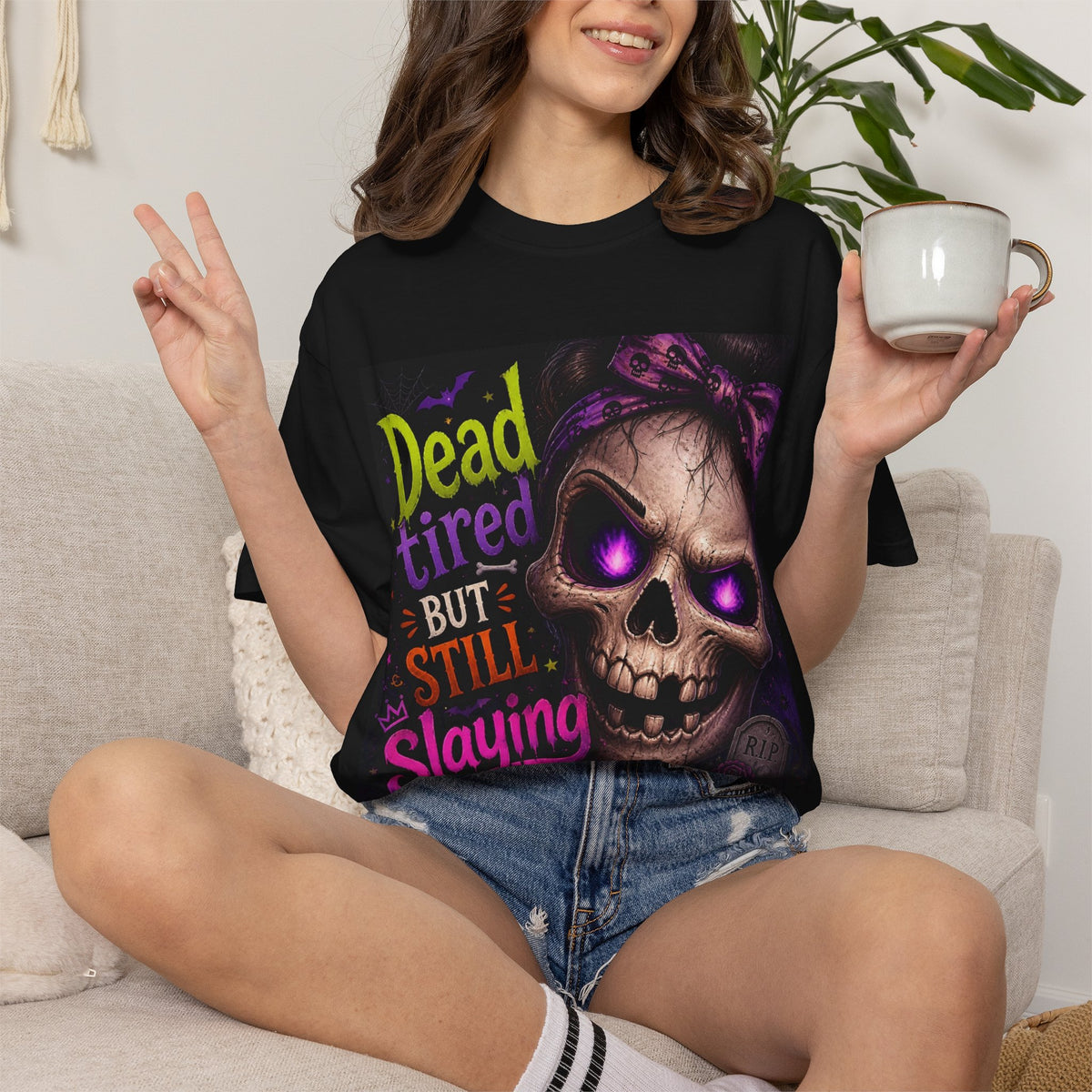 Skull 'Dead Tired But Still Slaying' Graphic T-Shirt