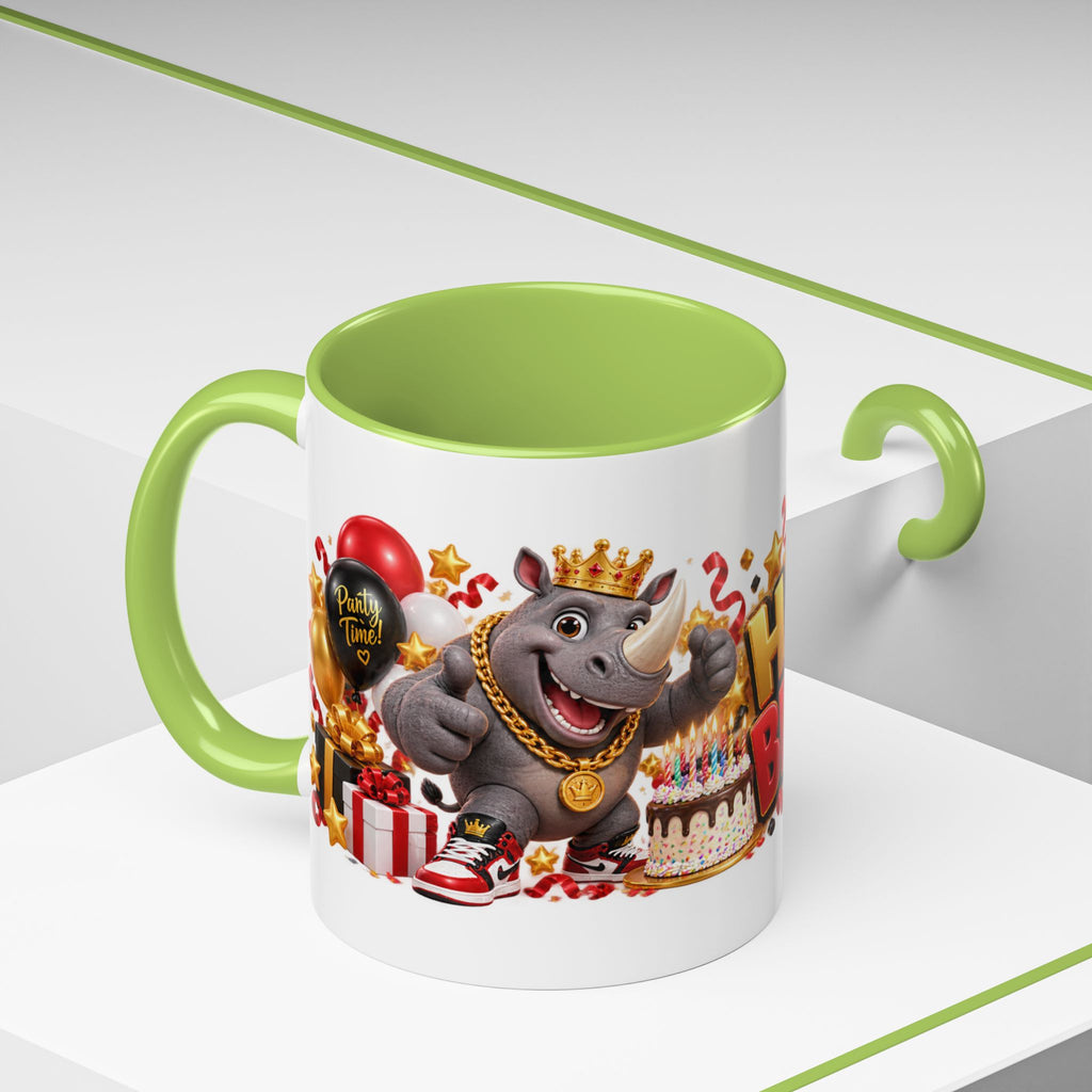 Happy Birthday Rhino Mug – Colorful 3D Birthday Gift – White Coffee Mug