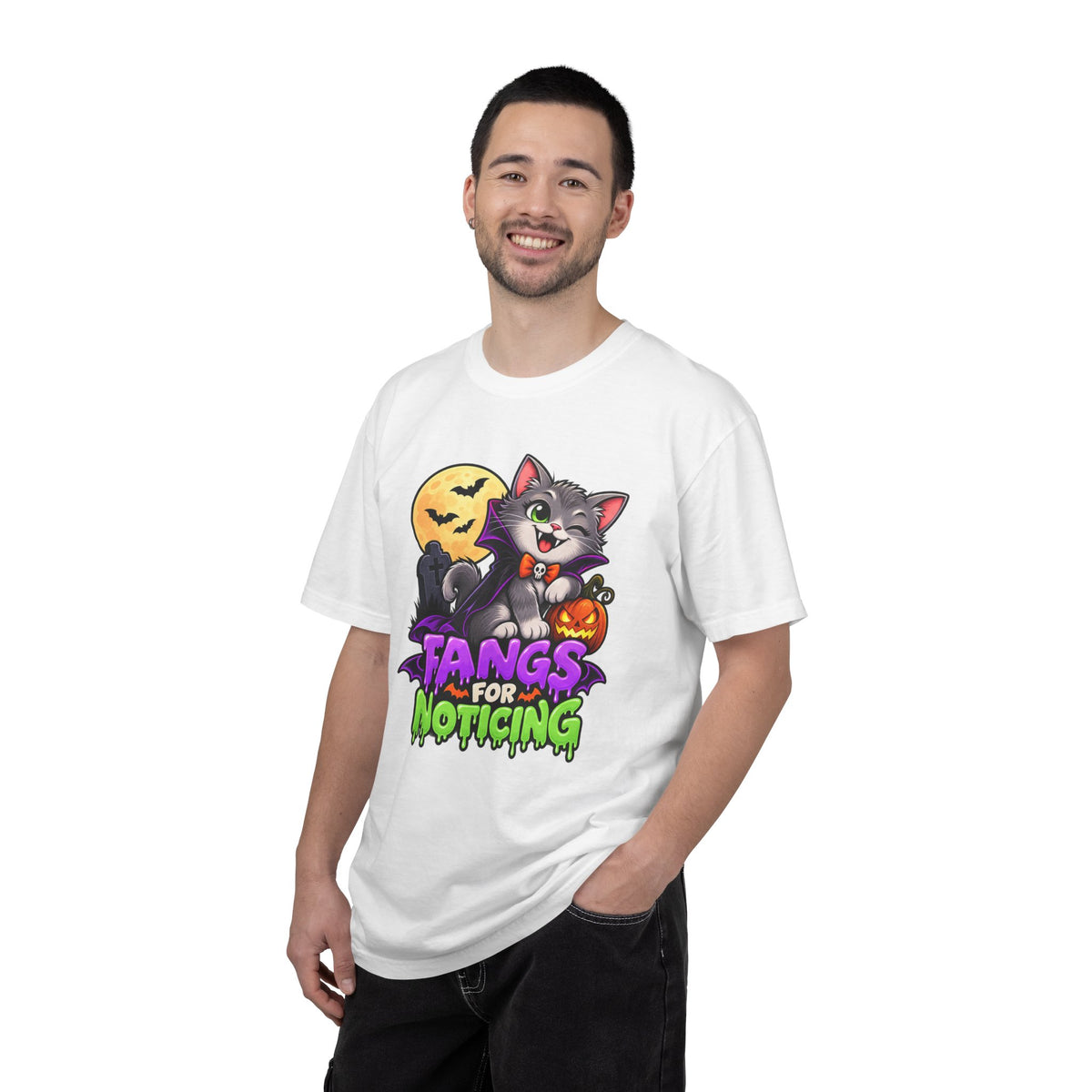 Fangs for Noticing – Cute Vampire Cat Halloween T-Shirt
