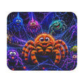 Cute Halloween Spider Mouse Pad - Colorful Cartoon Spiders on Neon Web