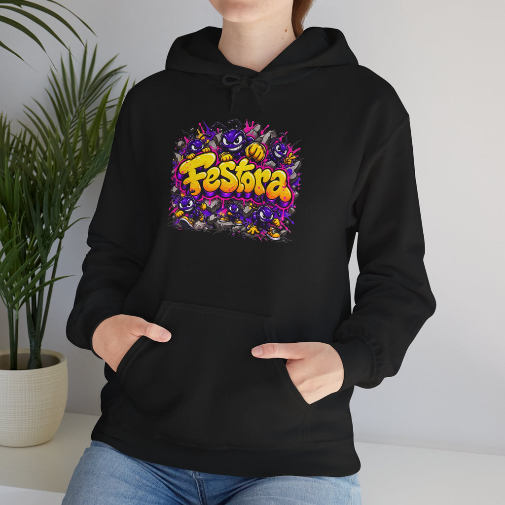 FesTora Festival Hoodie — Colorful Neon Party Graphic Hooded Sweatshirt