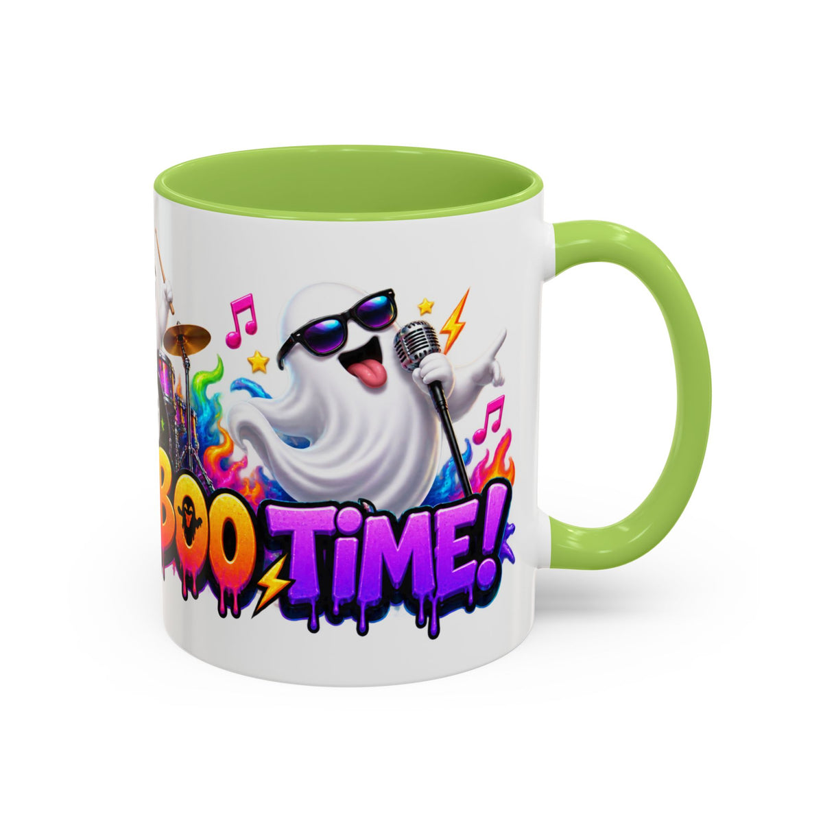 Here for a Boo Time Halloween Ghost Rock Band White Mug