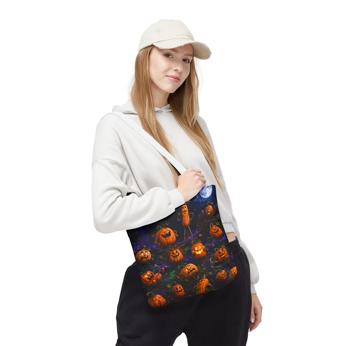 Halloween Pumpkin Patch Tote Bag — Spooky Jack-o'-Lantern All-Over Print