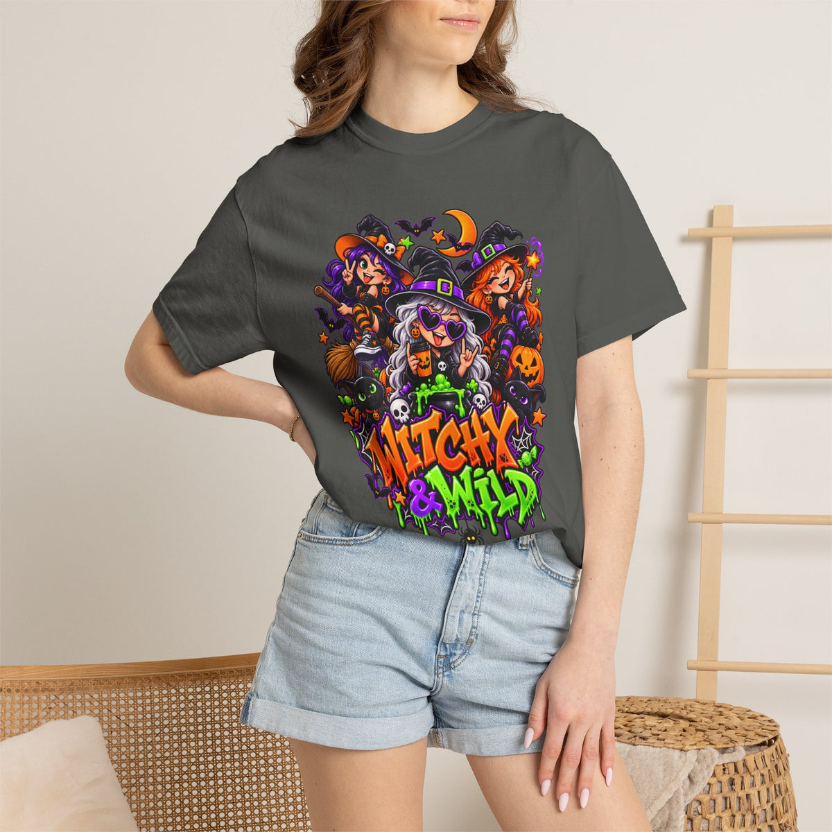 Witchy & Wild – Halloween Witch Crew Graphic T-Shirt