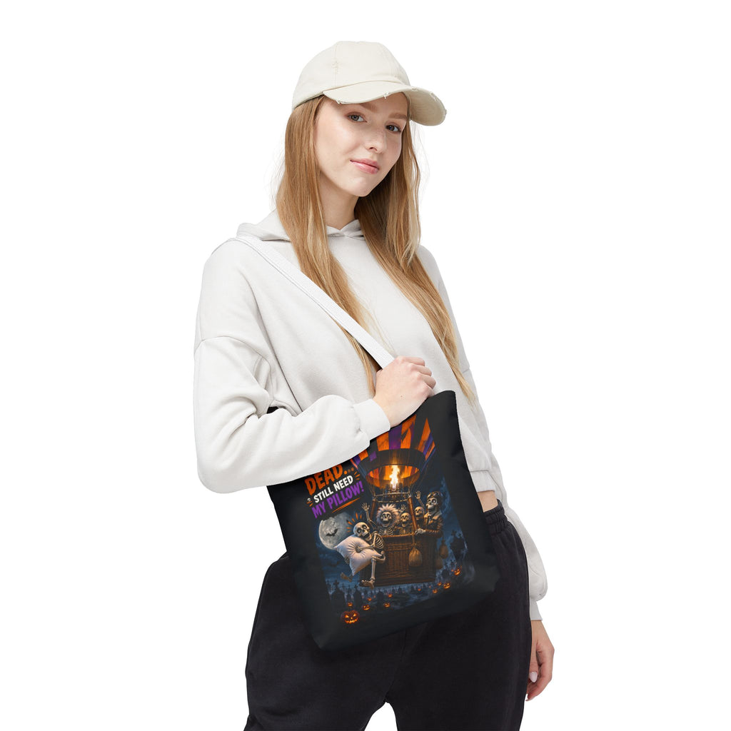 Halloween Ghost Tote — "Woke Up Dead... Still Need My Pillow" All-Over Print Tote