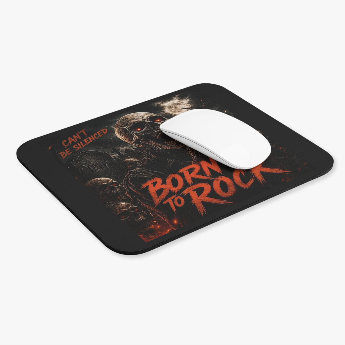 Mouse Pad — "Born to Rock" Skeleton Metal Gaming Desk Mat