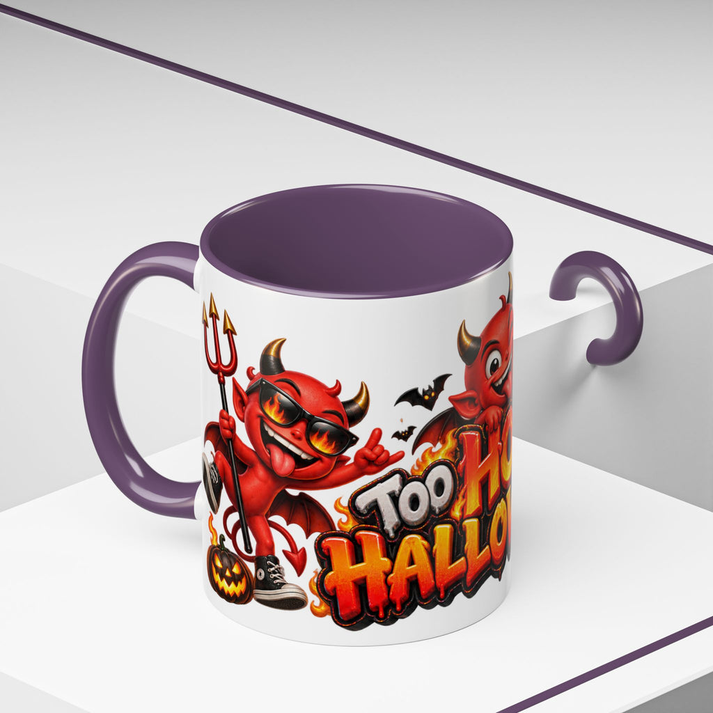 Too Hot for Halloween White Mug – Funny Devils, Flames & Spooky Design
