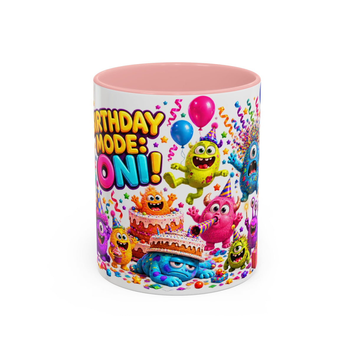 Birthday Mode On Monsters Coffee Mug — Colorful Party Coffee Cup (11/15oz)