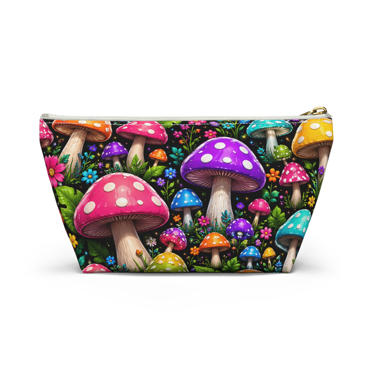 Mushroom Garden Accessory Pouch — Colorful T-Bottom Cosmetic Bag