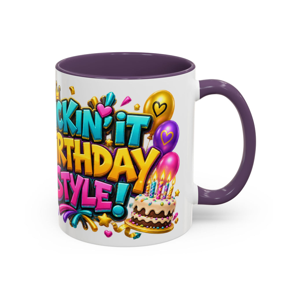 Kickin’ It Birthday Style Donkey White Mug – Funny Happy Birthday Party Cup, Cute Colorful Gift