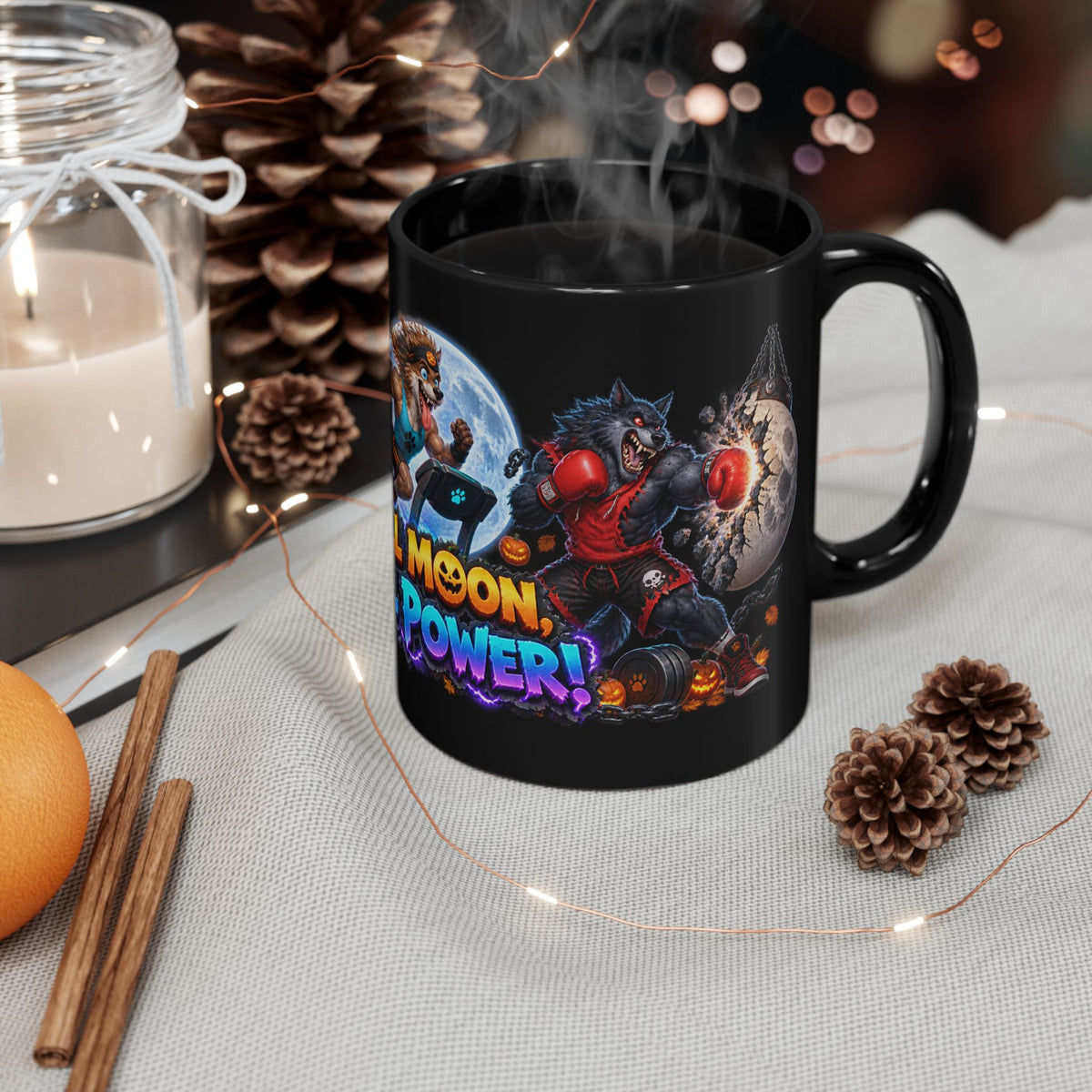 Full Moon Full Power Werewolf Gym Halloween Black Mug