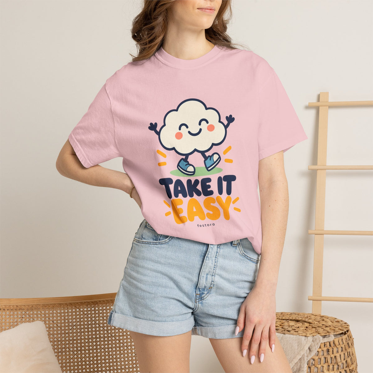 Take It Easy – Happy Cloud Graphic T-Shirt | Festora Everyday